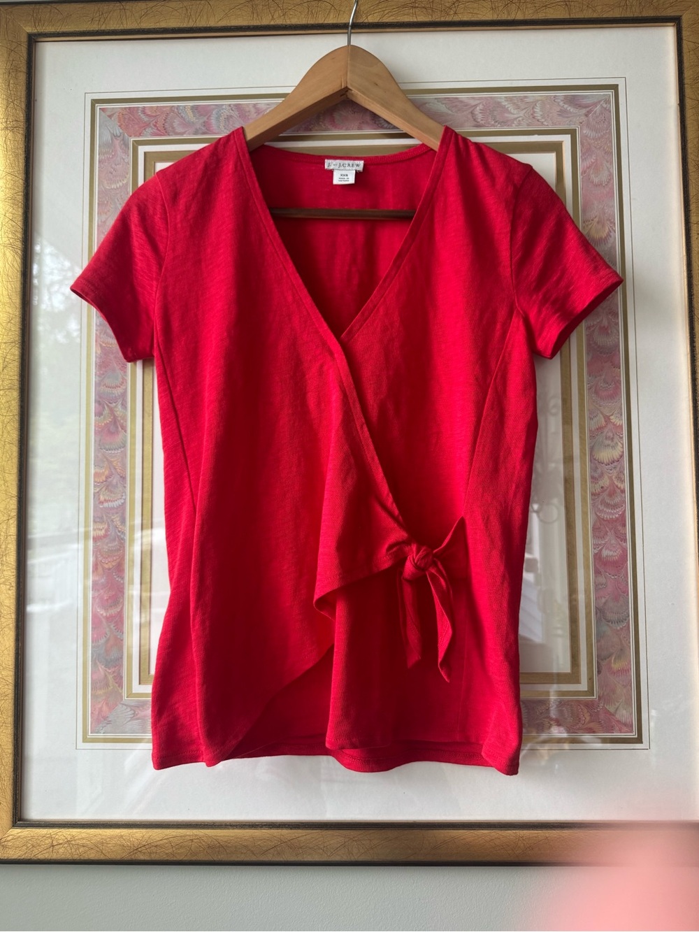 J. Crew 100% Cotton Red Faux Wrap Tie-Front Short Sleeve Top Tshirt